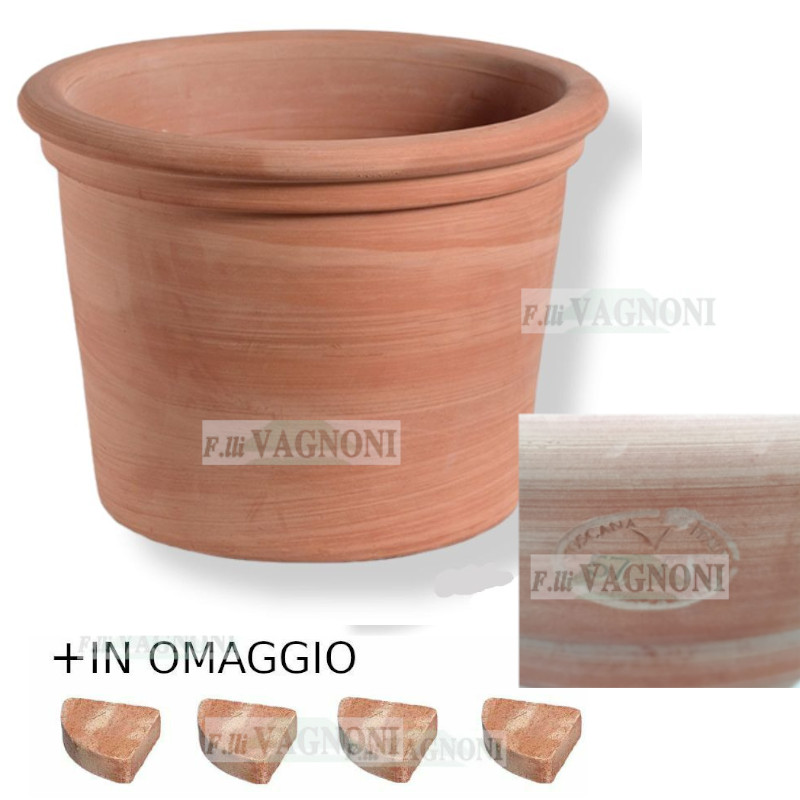 VASO CILINDRO BORDATO LISCIO IN TERRACOTTA TOSCANA